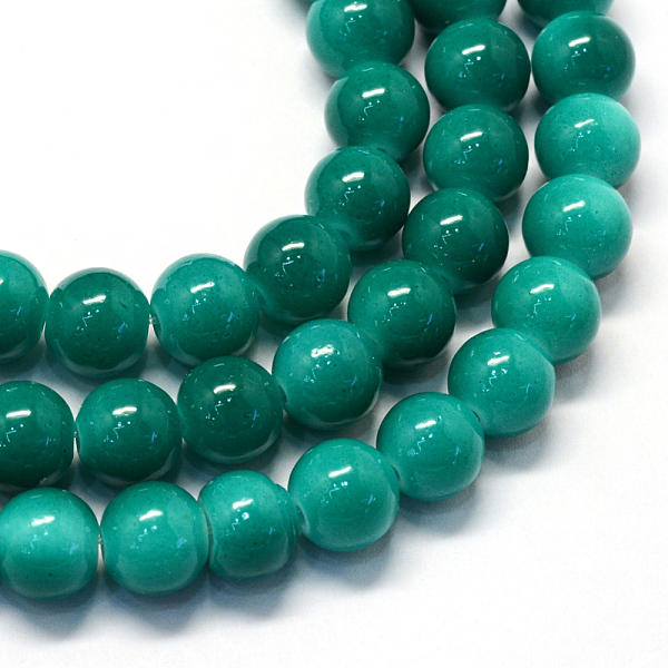 

PandaHall Baking Painted Glass Round Bead Strands, Teal, 8.5~9mm, Hole: 1.5mm, about 105pcs/strand, 31.8 inch Glass Round Cyan