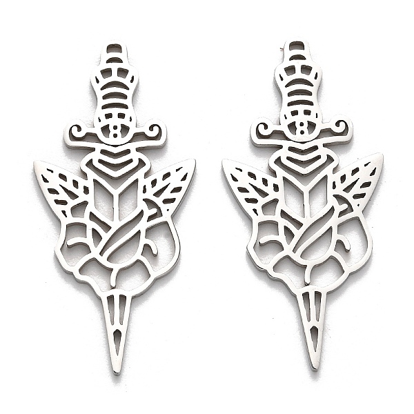 

PandaHall 304 Stainless Steel Pendants, Hollow, Sword Charm, Stainless Steel Color, 40x19x1.5mm, Hole: 1mm 304 Stainless Steel Others