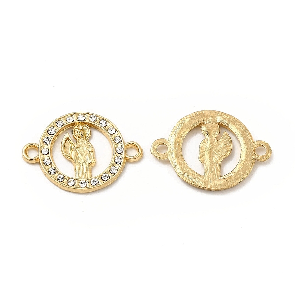 

PandaHall Religion Alloy Connector Charms, Flat Round Links with Saint, with Rhinestone, Light Gold, Nickel, Crystal, 24x17x2mm, Hole: 2mm..., Clear