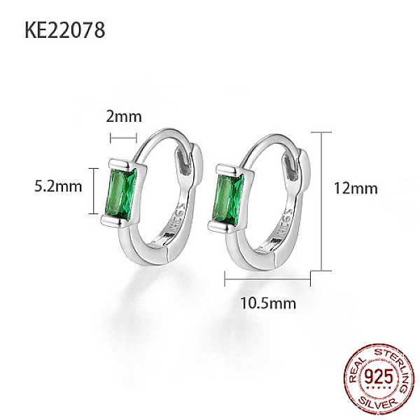 

PandaHall Rhodium Plated 925 Sterling Silver Pave Cubic Zirconia Rectangle Hoop Earrings for Women, with 925 Stamp, Platinum, Green...