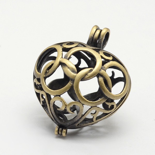 

PandaHall Hollow Heart Brass Cage Pendants, For Chime Ball Pendant Necklaces Making, Lead Free & Cadmium Free, Antique Bronze, 29x24x17mm...