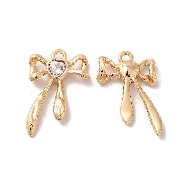 

PandaHall Rack Plating Alloy Charms, with Glass, Nickel Free, Bowknot with Heart Charms, Golden, Clear, 25x16x3.5mm, Hole: 1.8mm Alloy+Glass...