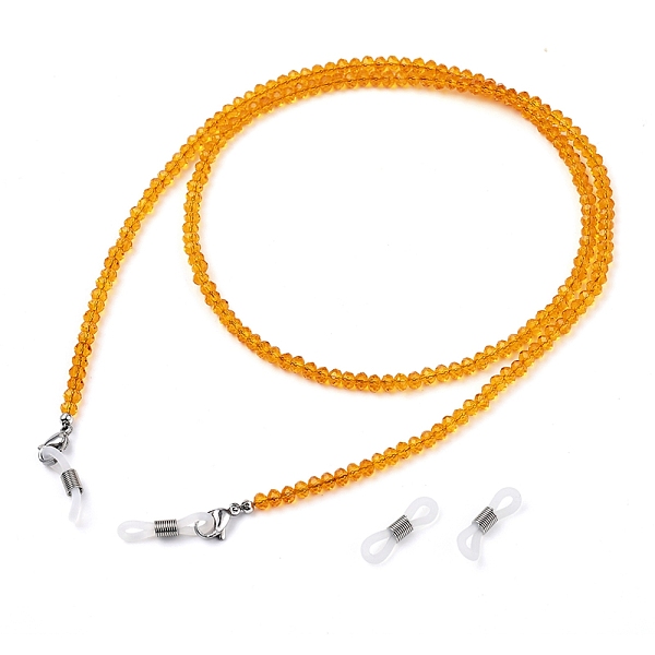 

PandaHall Eyeglasses Chains, Neck Strap for Eyeglasses, with Glass Beads, 304 Stainless Steel Lobster Claw Clasps, Brass Beads and Rubber..., Orange
