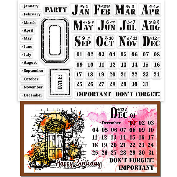 

PandaHall GLOBLELAND Calendar Clear Stamps for DIY Scrapbooking Date Words Silicone Clear Stamp Seals Transparent Stamps for Cards Making...