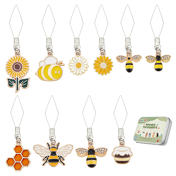 

PandaHall 20Pcs 10 Style 304 Stainless Steel Threaders, with Alloy Enamel Pendant, Sunflower & Bees & Honeycomb, Mixed Color, 46~59mm..., Multicolor