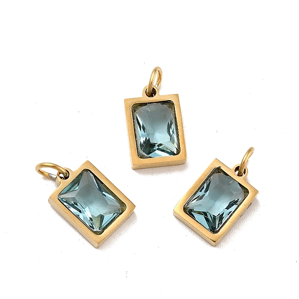 

PandaHall Vacuum Plating 304 Stainless Steel Pendants, with Cubic Zirconia and Jump Rings, Single Stone Charms, Rectangle, Golden, Olive...