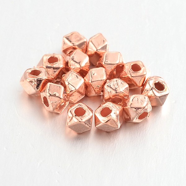 

PandaHall Polyhedron Alloy Finding Beads, Lead Free & Cadmium Free, Rose Gold, 3x3x3mm, Hole: 1mm Alloy Polygon