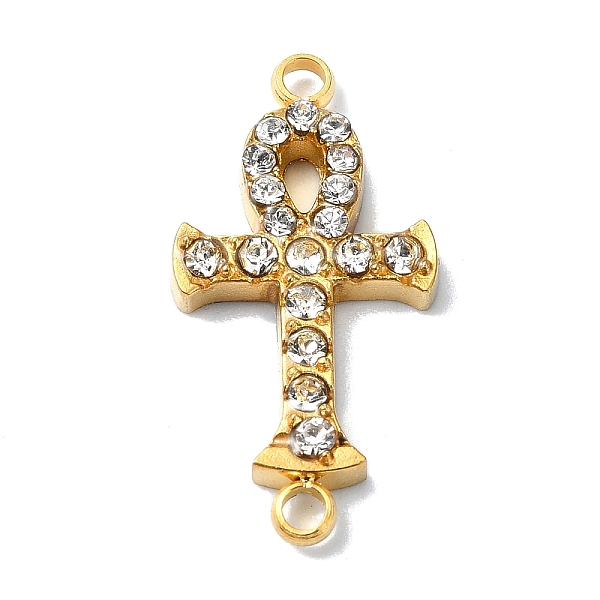 

PandaHall Ion Plating(IP) 304 Stainless Steel Crystal Rhinestone Connector Charms, Ankh Cross Links, Real 18K Gold Plated, 20x10x2mm, Hole..., Clear