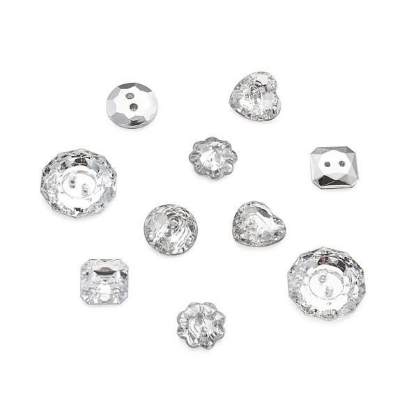 

PandaHall Acrylic Rhinestone Buttons, 2-Hole, Faceted, Mixed Shapes, Clear, 150pcs/set Acrylic Rhinestone Mixed Shapes Clear