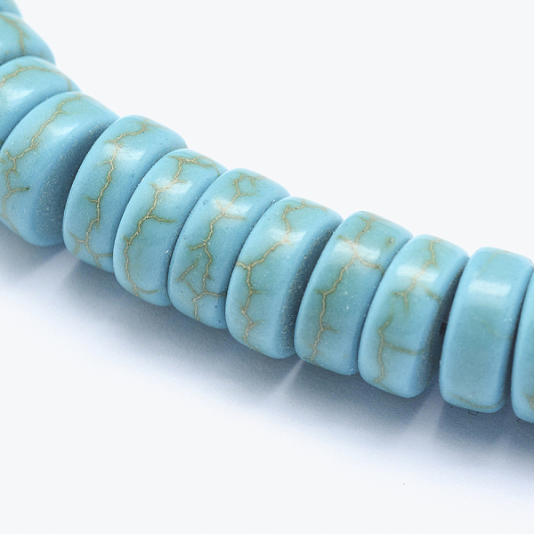 

PandaHall Synthetic Turquoise Beads Strands, Heishi Beads, Flat Round/Disc, Dyed, 8x3mm, Hole: 1mm, about 115pcs/strand, 14.9 inch(38cm)...