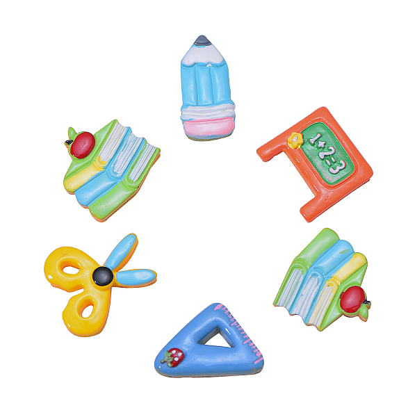 

PandaHall 20Pcs 5 Style Resin Cabochons, School Supplies, Book & Pencil & Triangle Ruler & Blackboard & Scissor, Mixed Color, 28x27mm Resin..., Multicolor