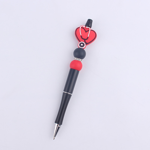 

PandaHall Medical Theme Plastic Ball-Point Pen, Beadable Pen, for DIY Personalized Pen, Heart with Stethoscope, Red, 150mm Plastic Heart Red