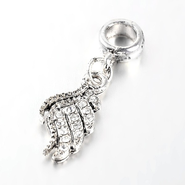 

PandaHall Antique Silver Tone Large Hole Alloy Rhinestone European Dangle Charms, with Wing Pendants, Crystal, 32mm, Hole: 5mm..., Clear