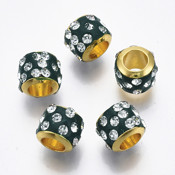 

PandaHall Brass European Beads, with Polymer Clay Rhinestone, Large Hole Beads, Rondelle, Golden, Dark Green, 9x7.5mm, Hole: 4.5mm...