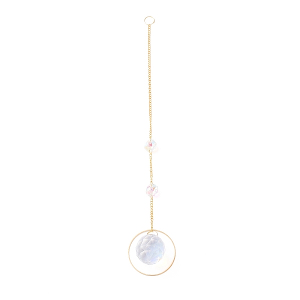 PandaHall Hanging Crystal Aurora Wind Chimes, with Prismatic Pendant and Ring-shaped Iron Charm, for Home Window Chandelier Decoration...