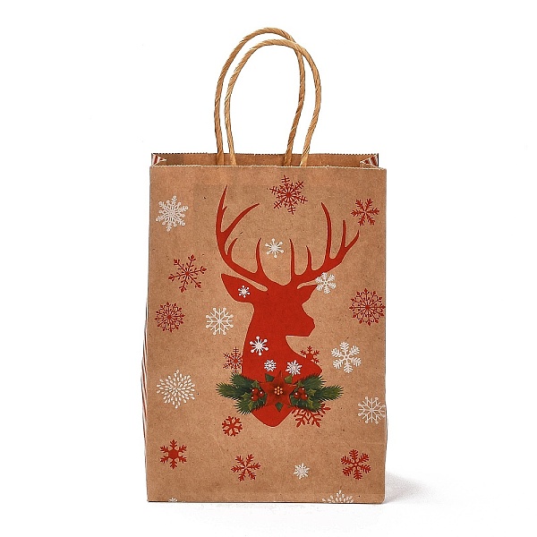 

PandaHall Christmas Theme Rectangle Paper Bags, with Handles, for Gift Bags and Shopping Bags, Deer, Bag: 8x15x21cm, Fold: 210x150x2mm Paper..., Brown