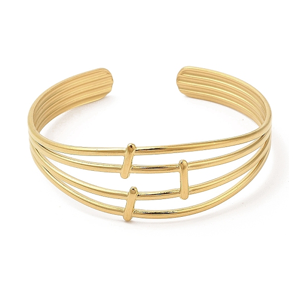 

PandaHall Ion Plating(IP) 304 Stainless Steel Multi Line Cuff Bangles for Women, Real 18K Gold Plated, Inner Diameter: 2-1/4 inch(5.6cm) 304...