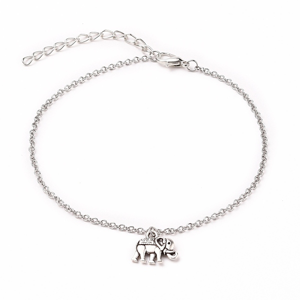 

PandaHall Alloy Elephant Charm Anklets, with Alloy Lobster Claw Clasps and 316 Surgical Stainless Steel Cable Chains, Antique Silver &...