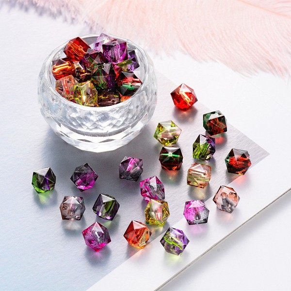 

PandaHall Two Tone Transparent Spray Painted Acrylic Beads, Polygon, Mixed Color, 7.5x8x8mm, Hole: 1.8mm Acrylic Polygon Multicolor