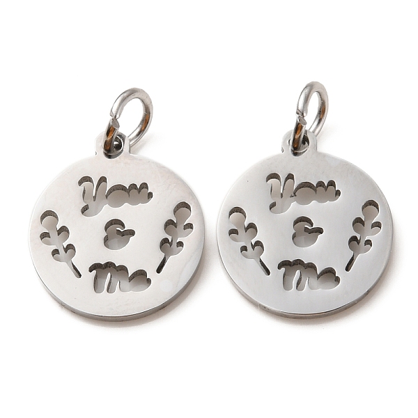 

PandaHall 304 Stainless Steel Charms, Laser Cut, with Jump Ring, Stainless Steel Color, Hollow, Flat Round Charm, Flower, 13.5x12x1mm, Hole...