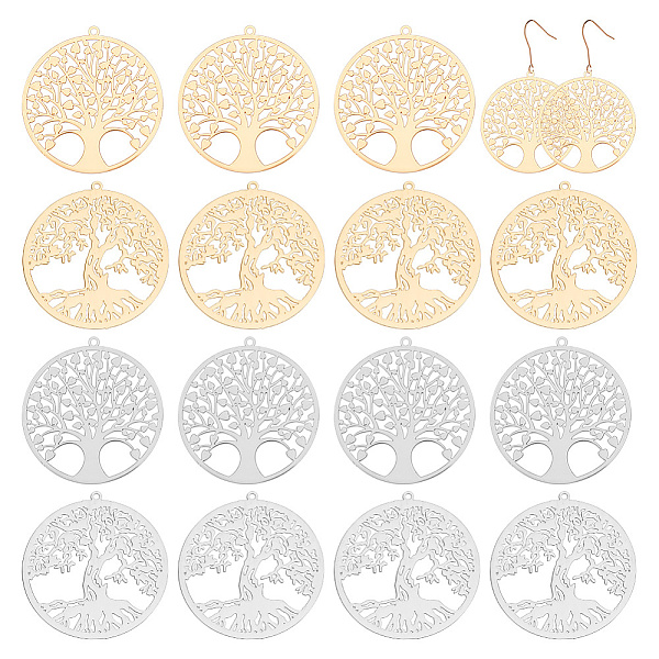 

PandaHall arricraft 30 Pcs Tree of Life Brass Charm, 2 Styles 3 Colors Flat Round Plating Filigree Pendants Hollow Life Trees Dangle Charms...