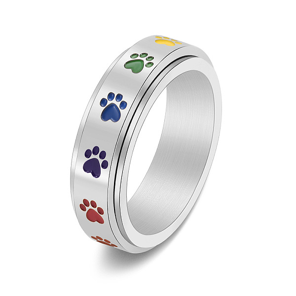 

PandaHall Rainbow Color Pride Flag Enamel Dog Paw Print Rotating Ring, Stainless Steel Fidge Spinner Ring for Stress Anxiety Relief...