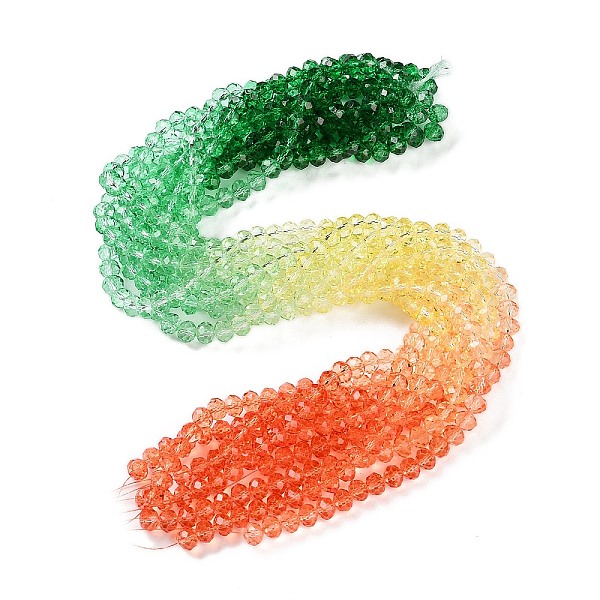 

PandaHall Transparent Painted Glass Beads Strands, Faceted, Rondelle, Colorful, 8x6.5mm, Hole: 1mm, about 63pcs/strand, 16.14''(41cm) Glass...