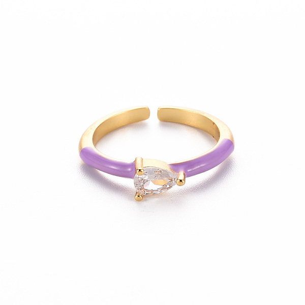 

PandaHall Brass Enamel Cuff Rings, Open Rings, Solitaire Rings, with Clear Cubic Zirconia, Nickel Free, Teardrop, Golden, Dark Orchid, US...