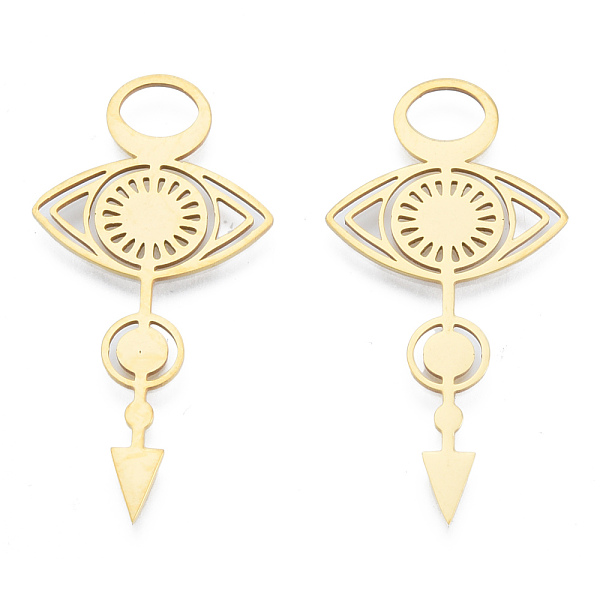 

PandaHall 201 Stainless Steel Pendants, Eye with Arrow Charm, Real 18K Gold Plated, 42.5x22x1mm, Hole: 5x7mm 201 Stainless Steel Eye
