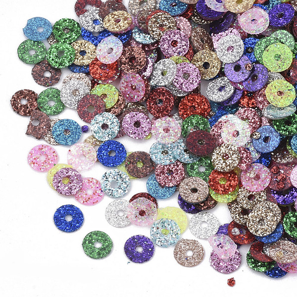 

PandaHall Ornament Accessories, PVC Plastic Paillette/Sequins Beads, with Glitter Powder, Flat Round, Mixed Color, 4.5x0.4mm, Hole: 1mm..., Multicolor