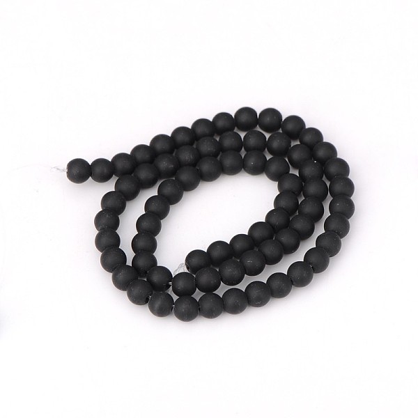Frosted Natural Black Agate Round Beads Strands