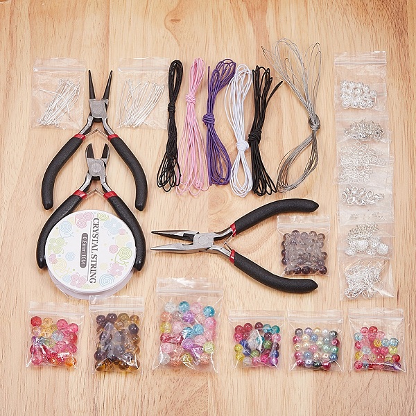 

PandaHall DIY Jewelry Sets, Mixed Material Beads, Iron Jump Rings, Brass Spacer Beads and Jewelry Pliers, Mixed Color, 20x14x4cm Brass..., Multicolor