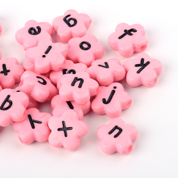 

PandaHall Opaque Acrylic Flower Horizontal Hole Letter Beads, Random Mixed Letters, Pink, 11x11x4mm, Hole: 2mm Acrylic Flower Pink