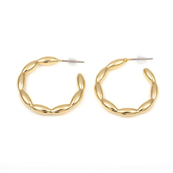 

PandaHall Brass Stud Earrings, Half Hoop Earrings, Long-Lasting Plated, Real 18K Gold Plated, 27.5x28x3.5mm, Pin: 0.7mm Brass Letter