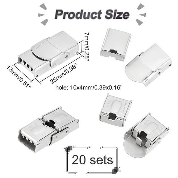 Dicosmetic 20 セット時計バンドクラスプ長方形ロッククラスプ時計バックル交換時計バンド展開クラスプステンレス鋼クラスプ時計バンドブレスレット時計ジュエリーメイキング