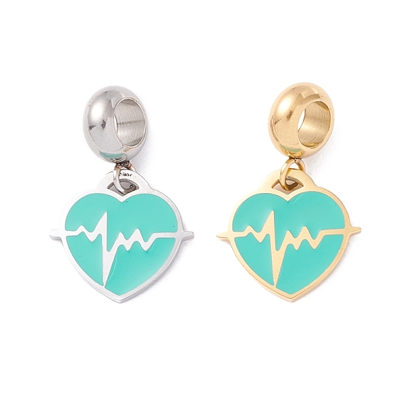 

PandaHall 304 Stainless Steel European Dangle Charms, Large Hole Pendants, with Enamel, Golden & Stainless Steel Color, Heart & Heartbeat..., Green
