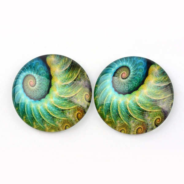 

PandaHall Glass Cabochons for DIY Projects, Half Round/Dome with Pattern, Light Sea Green, 25x6mm Glass Half Round Green
