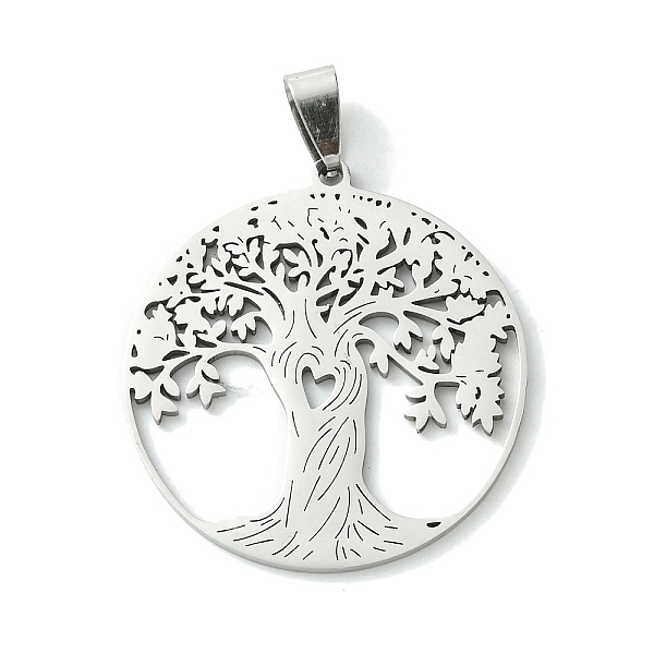 

PandaHall 201 Stainless Steel Pendants, Flat Round with Tree of Life Charm, Stainless Steel Color, 38x34.5x1.5mm, Hole: 8x4mm 201 Stainless...