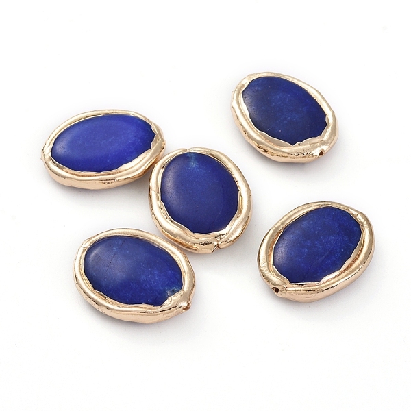 

PandaHall Natural Lapis Lazuli Beads, with Golden Plated Edge Brass Findings, Oval, 27.8x22.1x7.4mm, Hole: 1.4mm Lapis Lazuli Oval