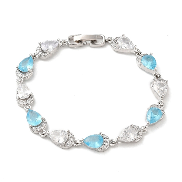 Glass Teardrop With Cubic Zirconia Link Chain Bracelet