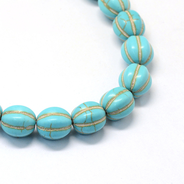 

PandaHall Synthetic Turquoise Gemstone Bead Strands, Pumpkin, Dyed, Turquoise, 11~12x12mm, Hole: 1mm, about 33pcs/strand, 15.3 inch..., Green