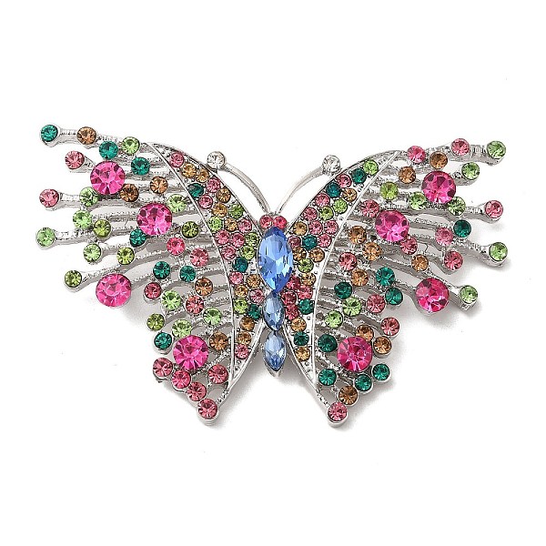 

PandaHall Butterfly Alloy Colorful Rhinestone Brooch, for Backpack Clothes, Platinum, 69x45x11mm Alloy+Rhinestone Bowknot Multicolor