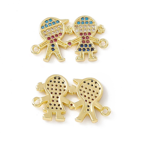 

PandaHall Brass Micro Pave Cubic Zirconia Connector Charms, Boy and Girl Links, Real 18K Gold Plated, Colorful, 13.5x22x2mm, Hole: 1.2mm...