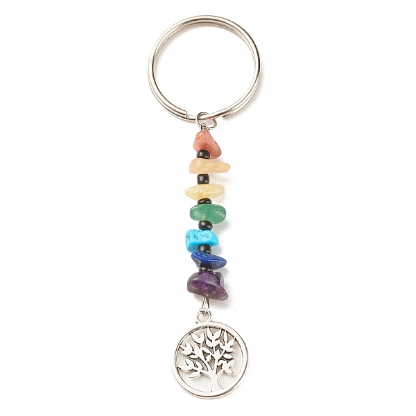

PandaHall Natural & Synthetic Gemstone Beaded Keychains, with Alloy Pendants & Glass Beads, Iron & 304 Stainless Steel Findings, Tree, 8.3cm...