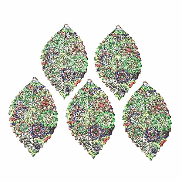 

PandaHall 430 Stainless Steel Big Pendants, Spray Painted, Etched Metal Embellishments, with Flower Pattern, Leaf, Lime Green, 54.5x32x0.6mm...