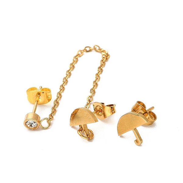 

PandaHall Vacuum Plating 304 Stainless Steel Dangle Chains Stud Earrings, Asymmetrical Earrings for Women, Golden, Umbrella Pattern, 85mm...