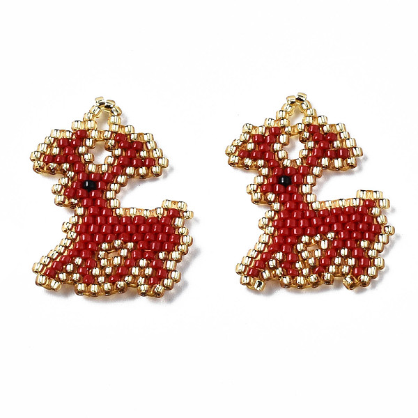 

PandaHall MIYUKI & TOHO Japanese Seed Beads, Handmade Pendants, Loom Pattern, Christmas Reindeer/Stag, FireBrick, 26x21x2mm, Hole: 2mm Glass..., Red