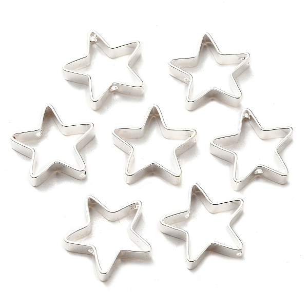 

PandaHall Brass Bead Frame, with 2 hole, Star, Silver, 18x18x4mm Brass Star