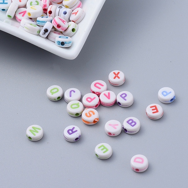 

PandaHall Craft Style Flat Round Initial Acrylic Beads, Mixed Color, 7x3.5mm, Hole: 2mm Acrylic Flat Round Multicolor