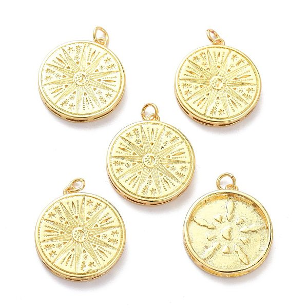 

PandaHall Brass Pendants, with Jump Ring, Long-Lasting Plated, Flat Round with Sun, Real 18K Gold Plated, 22x20x3mm, Jump Ring: 5x1mm, 3mm...